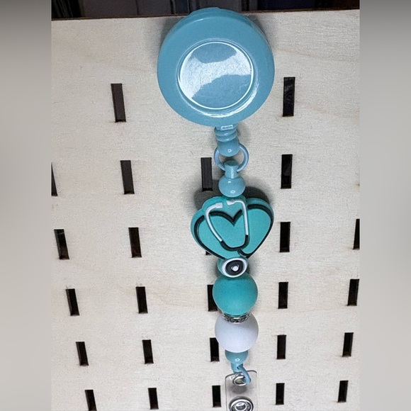 Handcrafted blue nurse theme badge reel - Picture 2 of 5